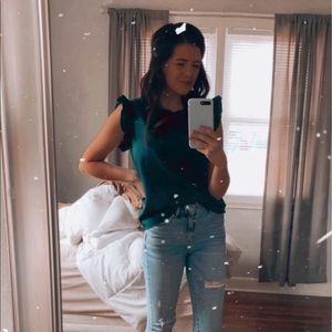 Teal Ruffled Sleeve Blouse